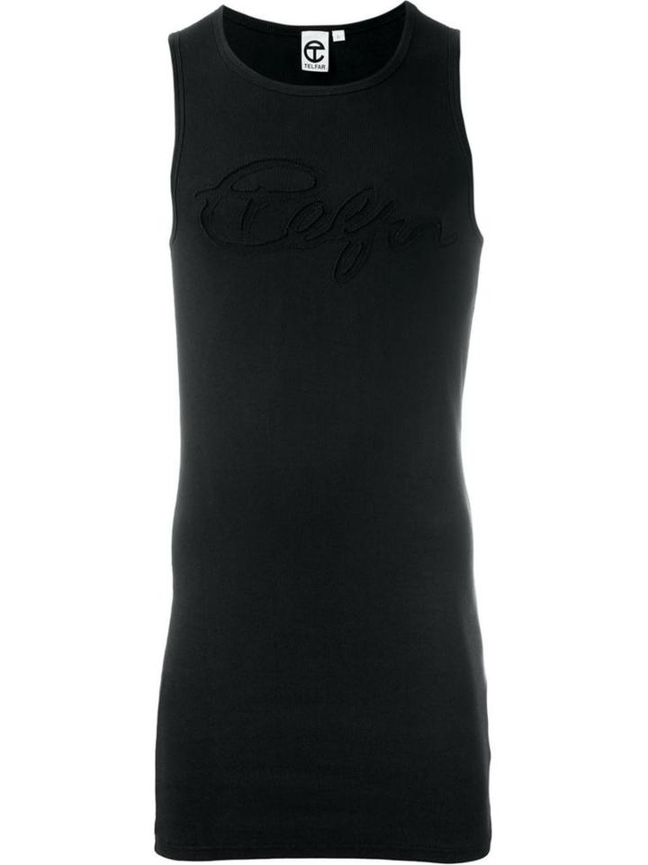 Telfar Ribbed Panel Trim Logo Tank Top, Men's, Size: S, Black, Cotton/spandex/elastane