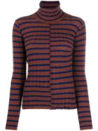 Nude Striped Roll Neck Top - Brown