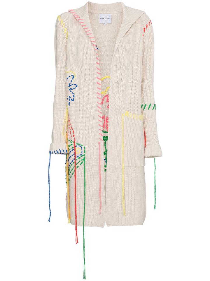 Mira Mikati Embroidered Hooded Long Cardigan - Nude & Neutrals