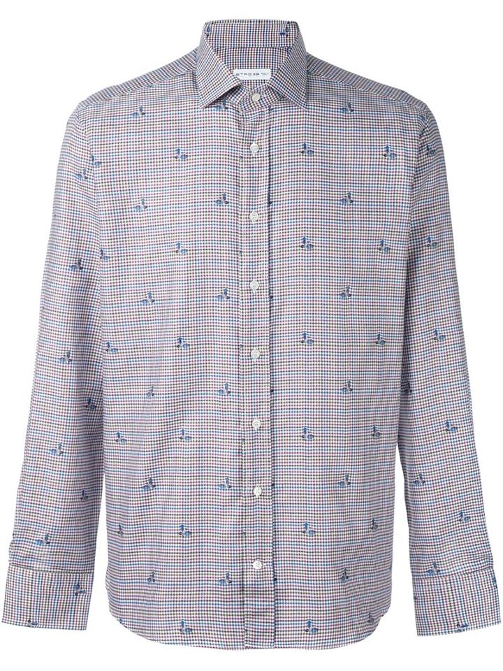 Etro Checked Floral Print Shirt, Men's, Size: 40, Cotton