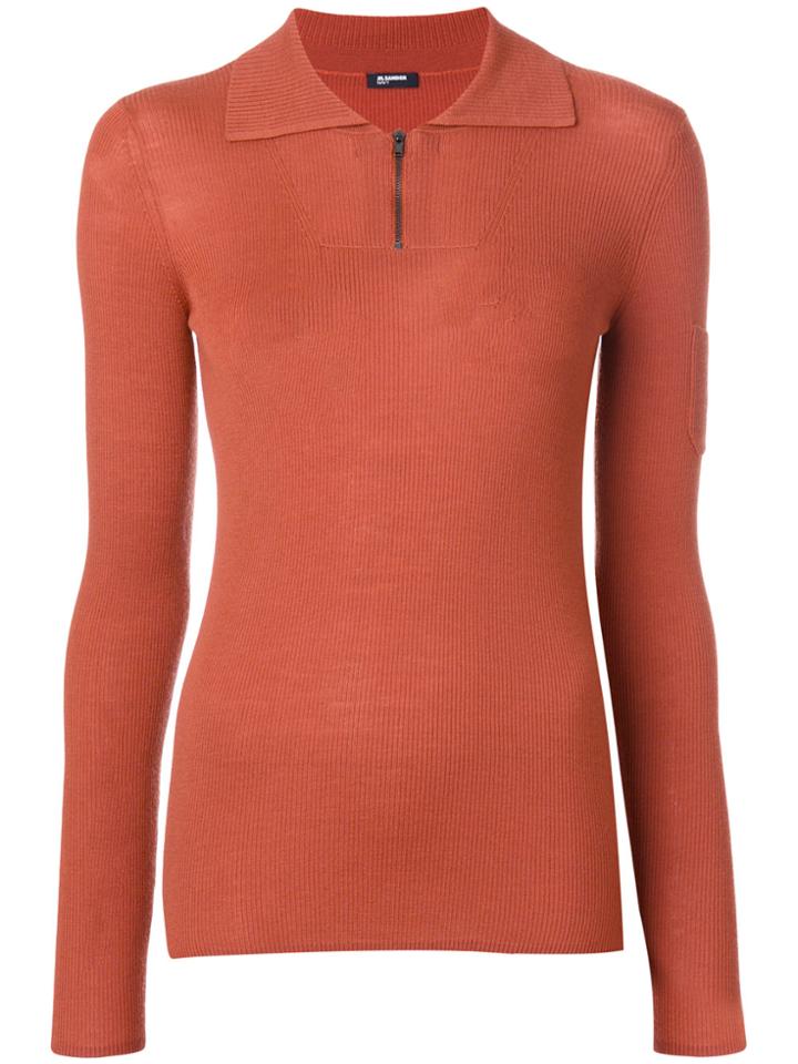 Jil Sander Navy Knit Zip Sweater - Yellow & Orange