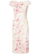 Monique Lhuillier Floral Print Dress, Women's, Size: 4, White, Silk/polyamide/spandex/elastane