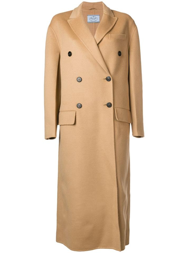 Prada Long Double Breasted Coat - Brown