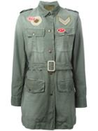 Mr & Mrs Italy Embroidered Patch Belted Jacket, Women's, Size: 42, Green, Cotton/acrylic/metal/pvc