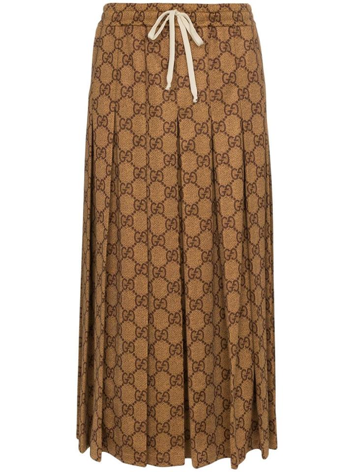 Gucci Gg Technical Pleated Jersey Skirt - Brown