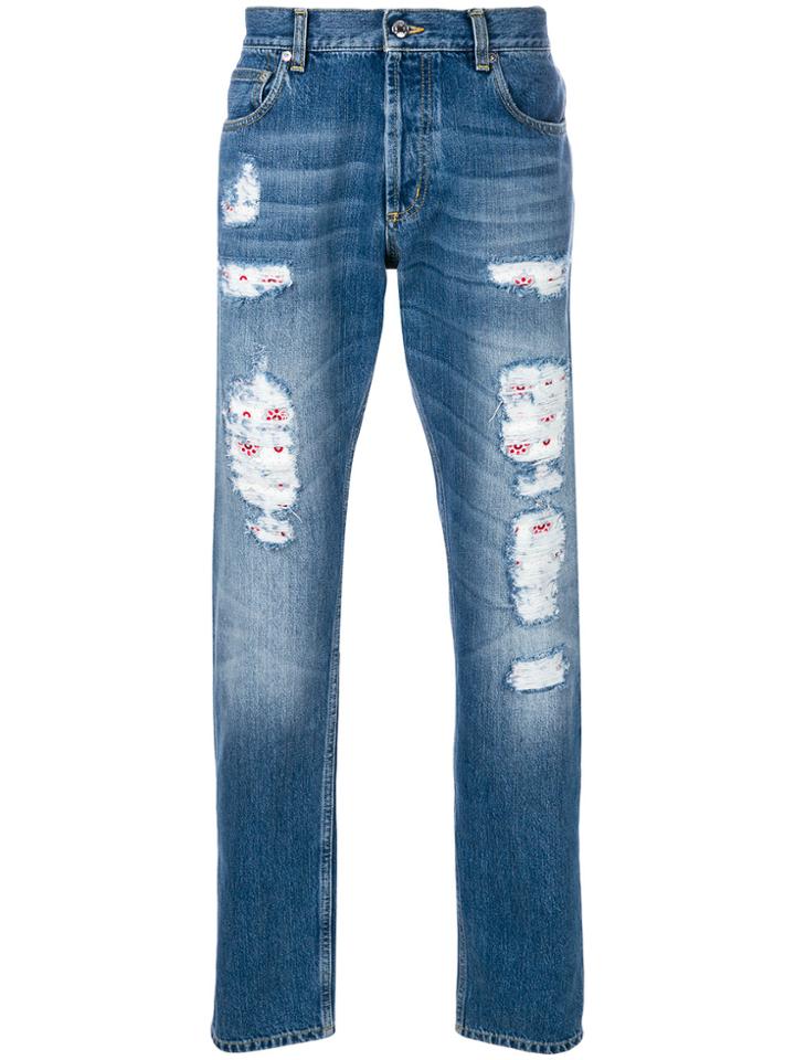 Alexander Mcqueen Distressed Straight-leg Jeans - Blue