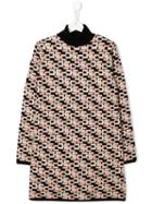 Elisabetta Franchi La Mia Bambina Logo Patterned Knitted Dress - Pink