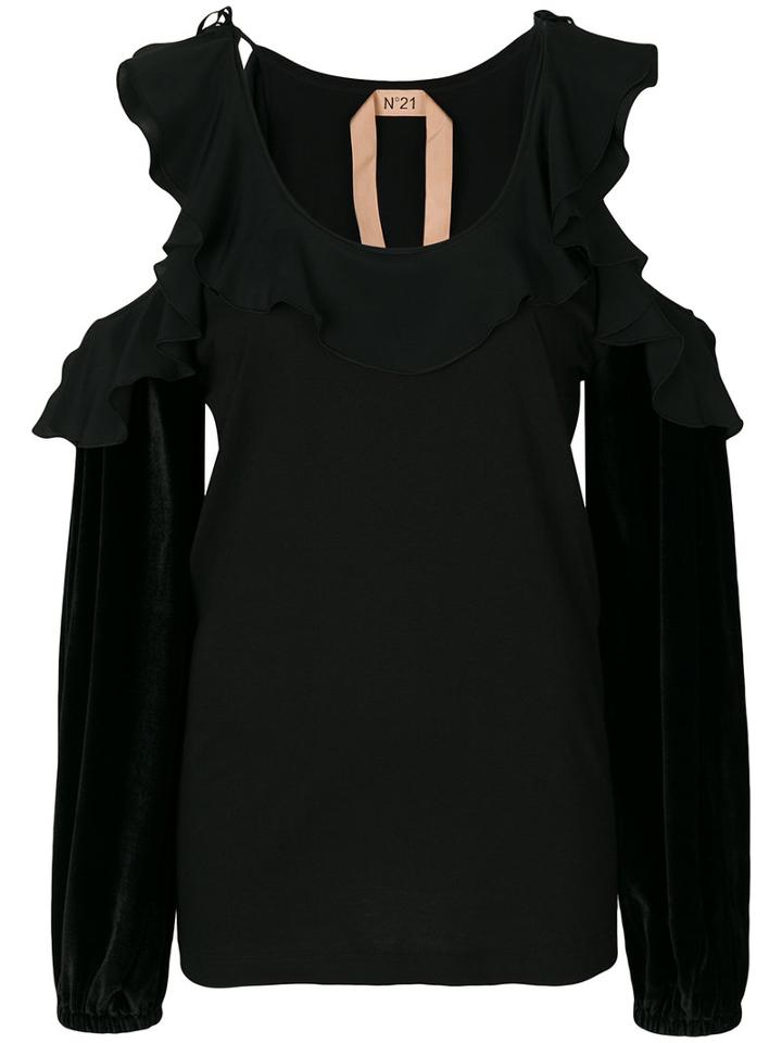 No21 - Cut-out Shoulders Blouse - Women - Silk/cotton/viscose - 42, Black, Silk/cotton/viscose