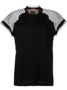 No21 Mesh Panel Blouse, Women's, Size: 42, Black, Cotton/polyester