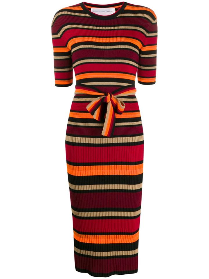 Victoria Victoria Beckham Short-sleeve Striped Sweater Dress - Red