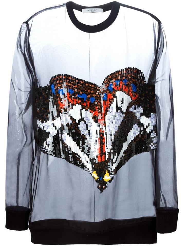 Givenchy Sheer Sequined Top, Women's, Size: 44, Black, Silk/cotton/spandex/elastane