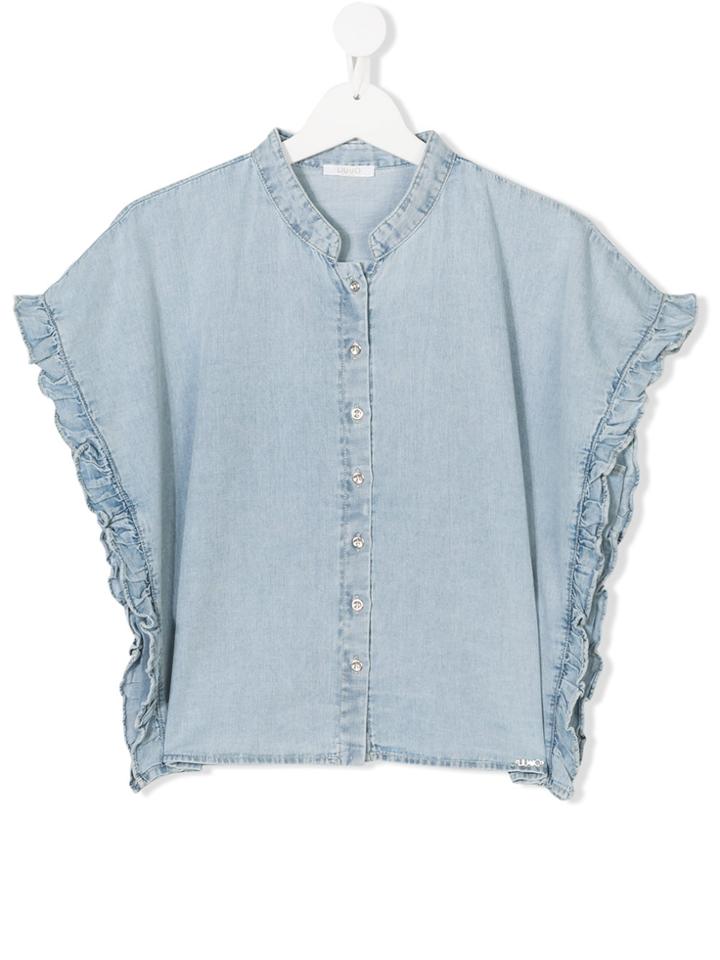 Liu Jo Kids Teen Frill Trim Denim Shirt - Blue