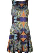 Blue Man Graphic Flared Dress, Women's, Size: Medium, Polyester/spandex/elastane