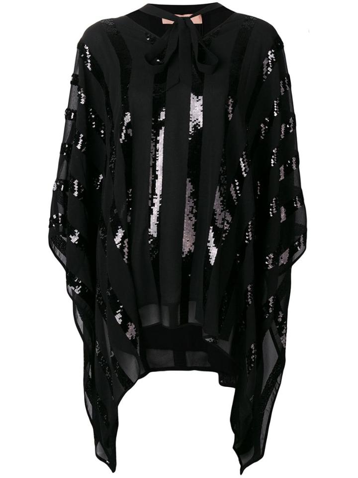 Twin-set Sequin Paneled Oversized Blouse - Black
