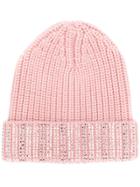 Ermanno Scervino Crystal Embellished Knitted Hat - Pink