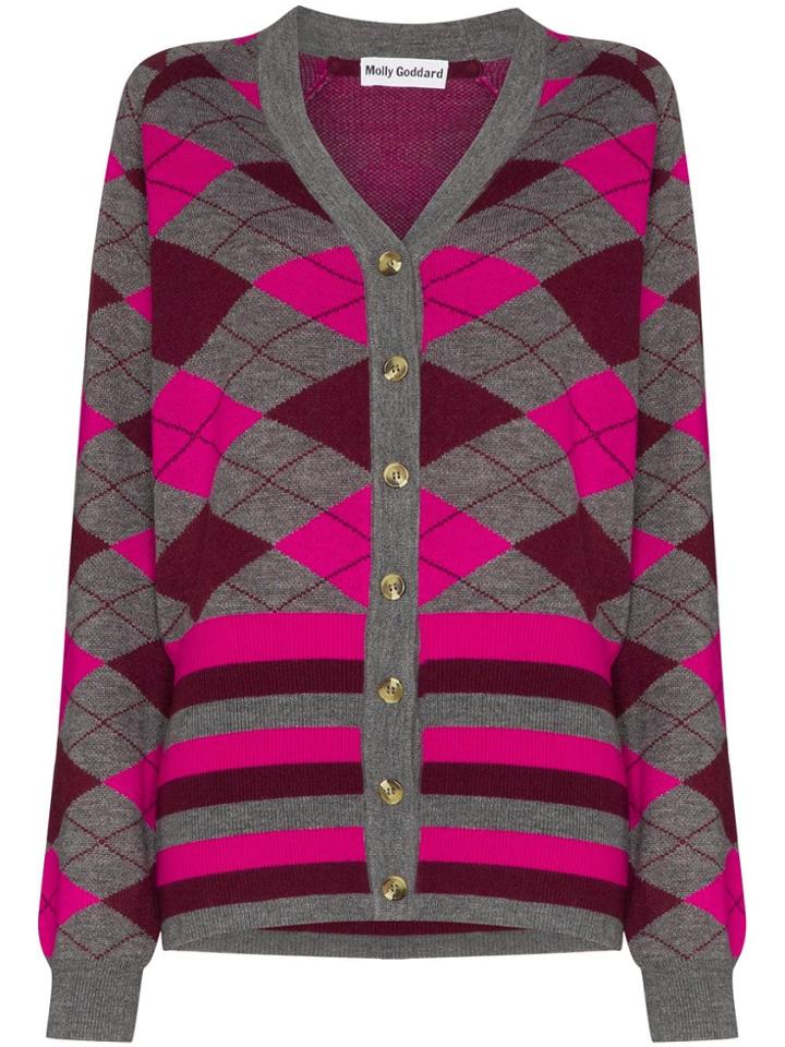 Molly Goddard Gabriella Argyle Knit Cardigan - Grey