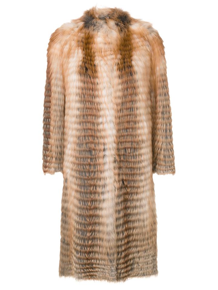 Liska Collarless Midi Coat - Brown