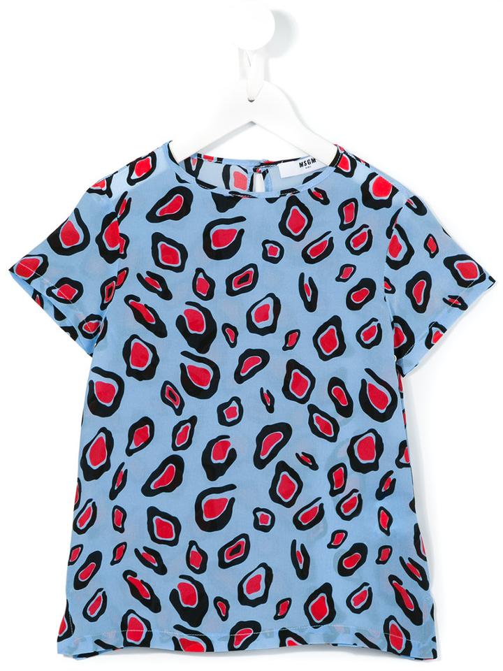 Msgm Kids Leopard Print T-shirt, Girl's, Size: 6 Yrs, Blue