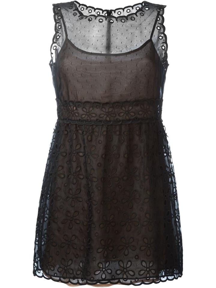 Red Valentino Floral Embroidered Dress, Women's, Size: 44, Black, Silk/polyester