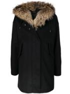 Moncler Fur-trimmed Parka Coat - Black