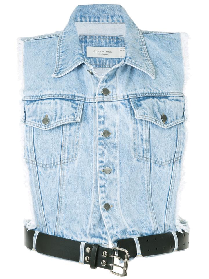 Pony Stone Belted Denim Gilet - Blue