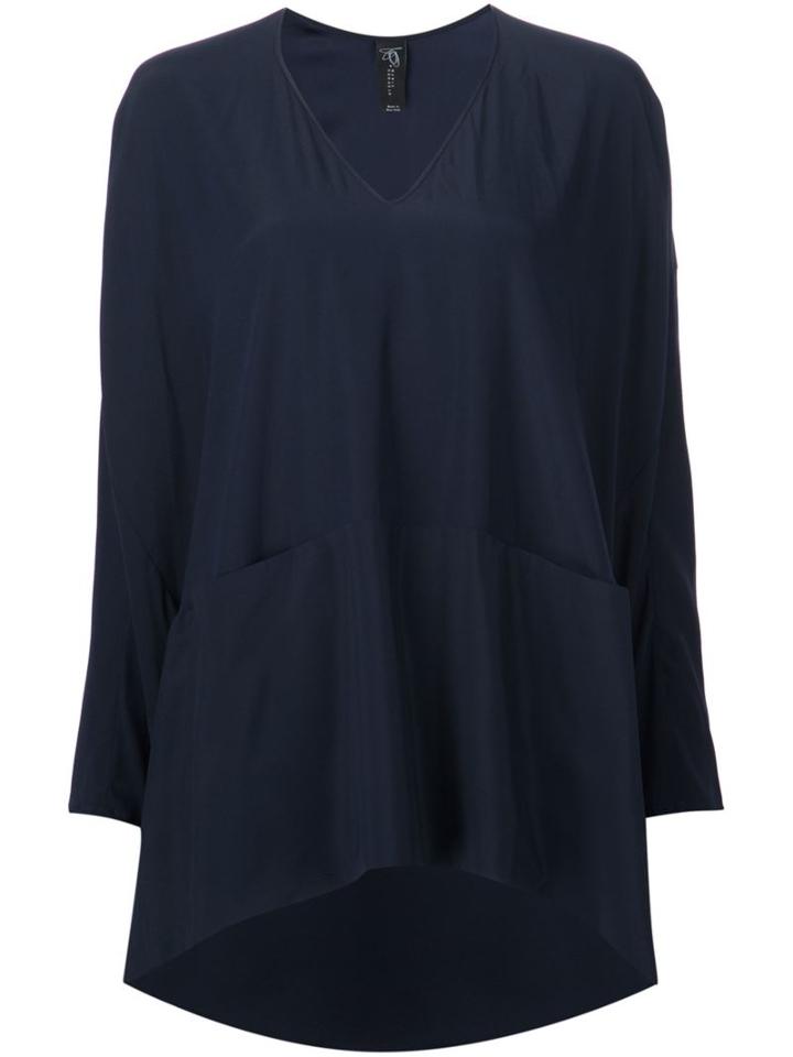 Zero + Maria Cornejo Front Pocket V-neck Blouse, Women's, Size: 14, Blue, Silk/spandex/elastane