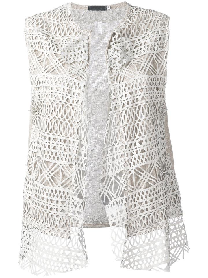 Cutuli Cult - Embroidered Knitted Gilet - Women - Cotton/linen/flax/leather - L, Nude/neutrals, Cotton/linen/flax/leather