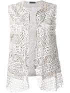 Cutuli Cult - Embroidered Knitted Gilet - Women - Cotton/linen/flax/leather - L, Nude/neutrals, Cotton/linen/flax/leather