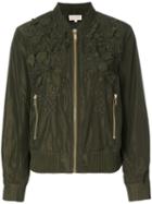 Michael Michael Kors - Flower Embellished Bomber Jacket - Women - Polyester - L, Green, Polyester