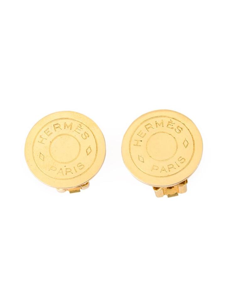 Hermès Vintage Logo Stud Clip-on Earrings, Women's, Metallic