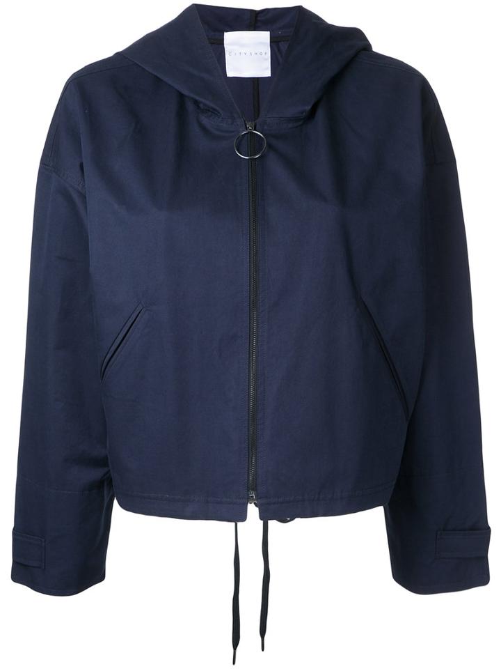Cityshop - Hooded Bomber Jacket - Women - Cotton/polyester/nylon - One Size, Blue, Cotton/polyester/nylon