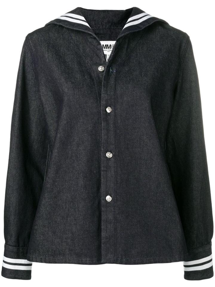 Mm6 Maison Margiela Striped Trim Denim Shirt - Blue