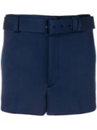 Prada Logo Patch Belted Shorts - Blue