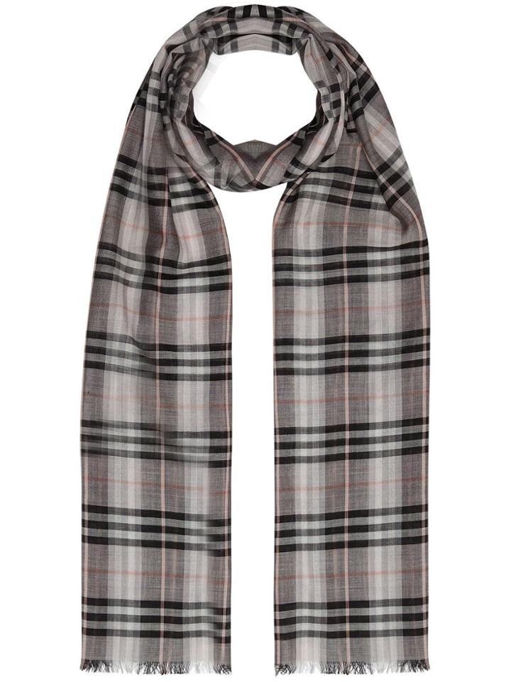 Burberry Vintage Check Lightweight Wool Silk Scarf - Grey