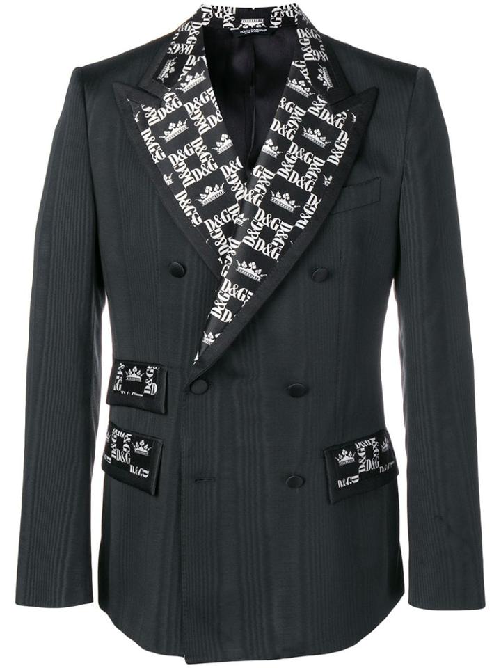 Dolce & Gabbana Monogram Contrast Double Breasted Jacket - Black