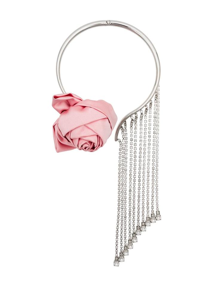 Miu Miu Silver Tone Crystal-embellished Drop Choker - Pink