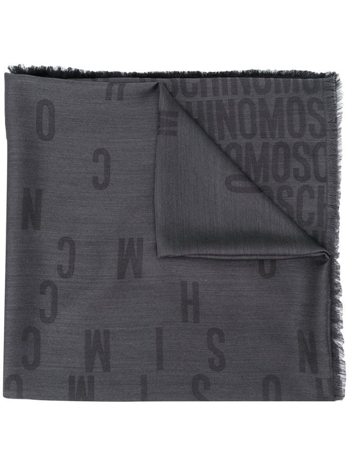 Moschino Logo Print Scarf - Grey