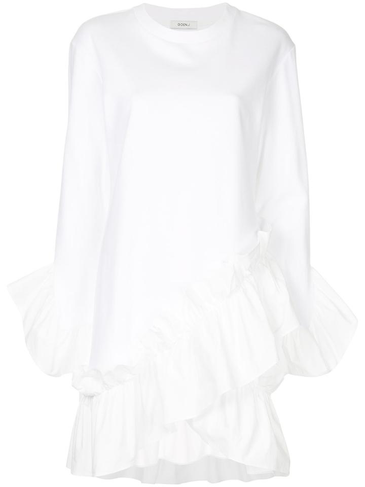 Goen.j Asymmetric Gathered Jersey-poplin Mini Dress - White