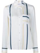 Frame Denim Silk-blend Stripe Long Sleeve Shirt, Women's, Size: Large, White, Viscose/silk