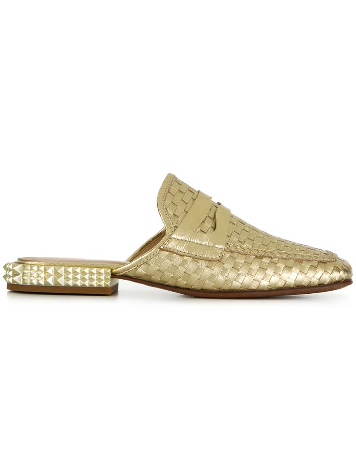 Ash Metallic Woven Mules