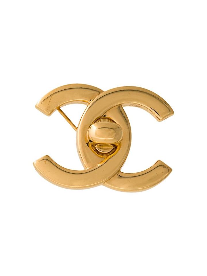 Chanel Vintage Signature Turnlock Brooch, Women's, Metallic