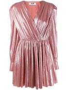 Msgm Pleated Metallic Dress - Pink