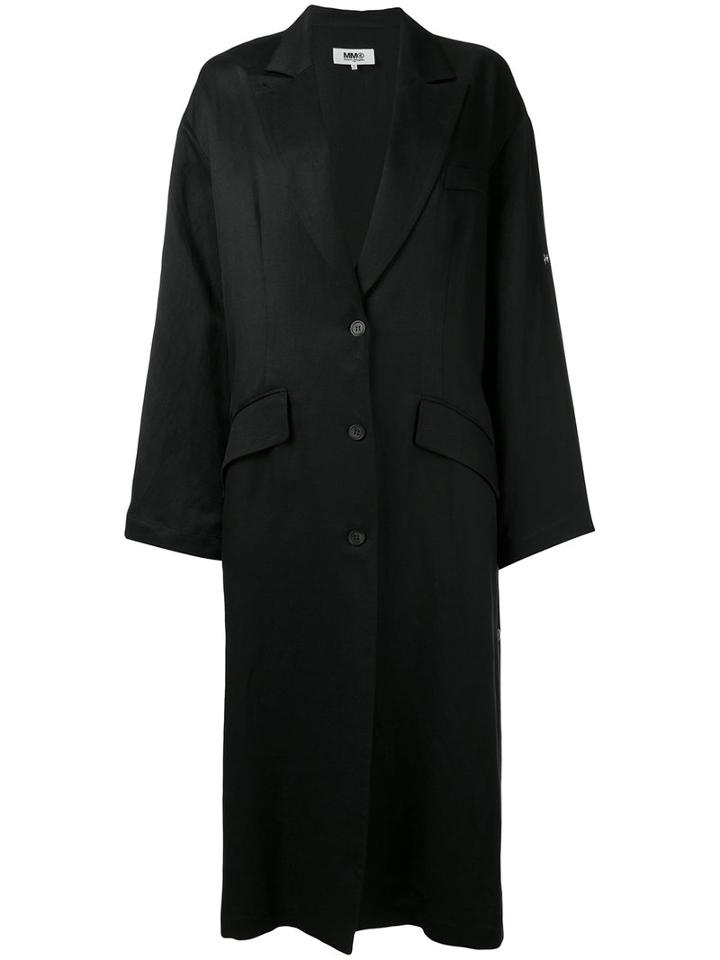 Mm6 Maison Margiela Pointed Lapels Shift Coat, Women's, Size: 42, Black, Linen/flax/viscose