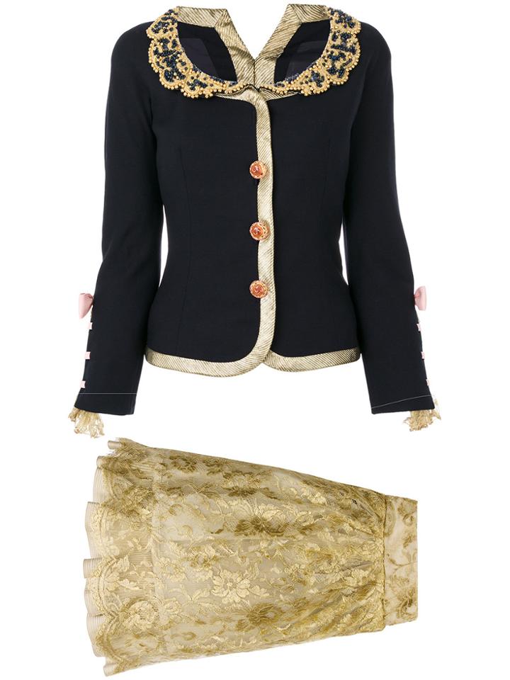 Versace Vintage Tiered Skirt & Jacket - Blue