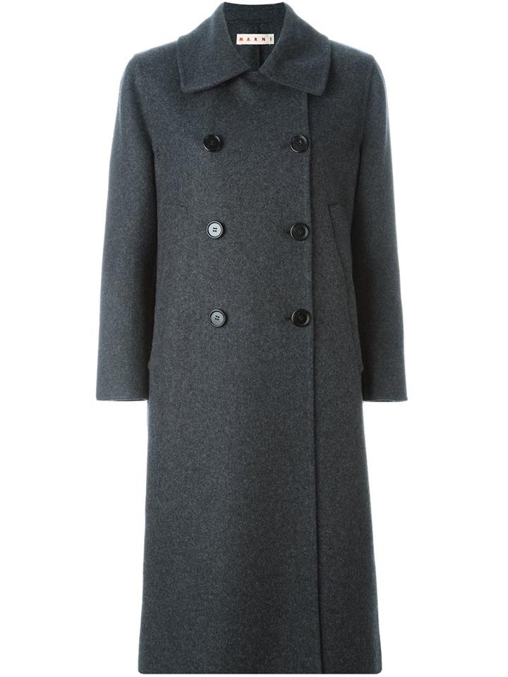 Marni Double Breasted Coat, Women's, Size: 40, Grey, Polyamide/virgin Wool