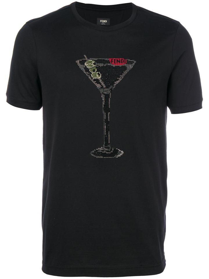 Fendi Cocktail Crystal Embellished T-shirt - Black
