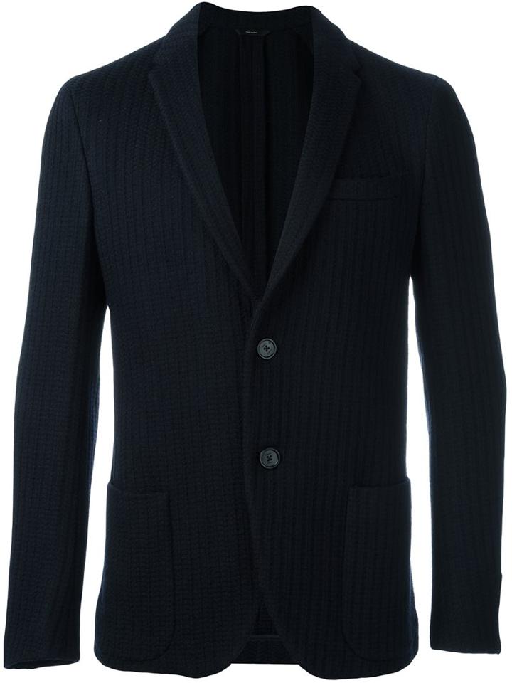 Fendi Two Button Knit Blazer, Men's, Size: 50, Blue, Polyamide/polyester/acetate/wool