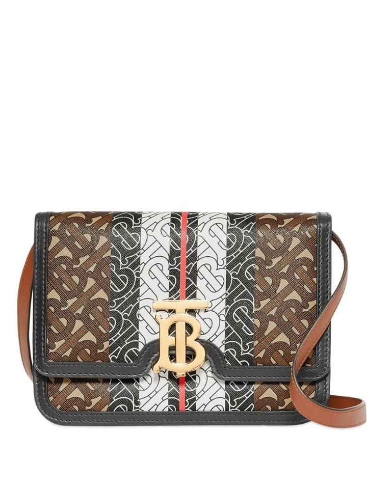 Burberry Small Monogram Stripe E-canvas Tb Bag - Brown