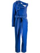 Genny Contrast Stitch One-sleeve Jumpsuit - Blue