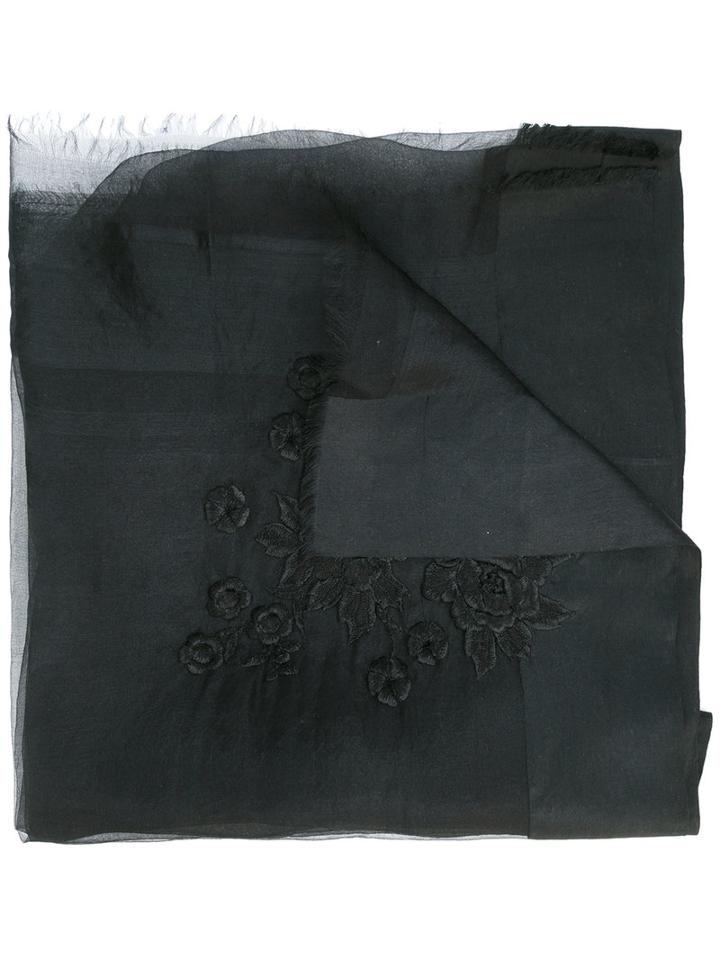 Faliero Sarti Floral Embroidered Scarf, Women's, Black, Silk/polyester/rayon